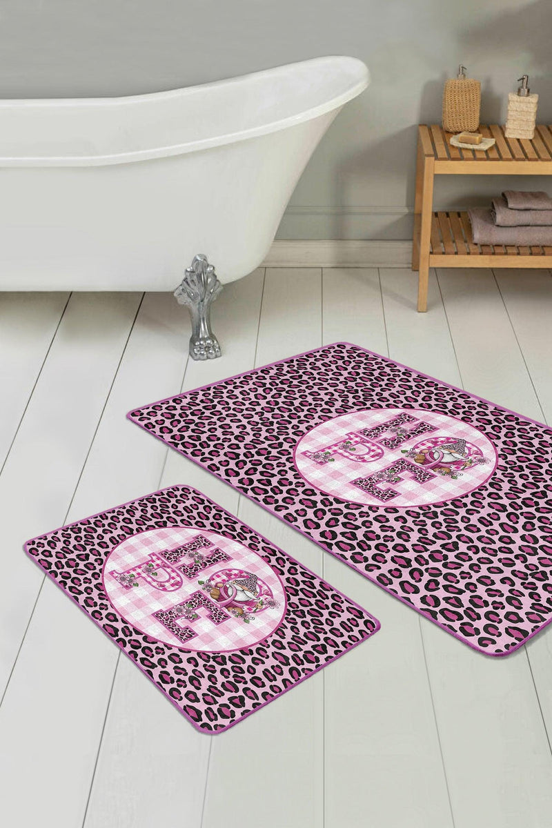 Pembe Zebra Motifli Hope Temalı 2li Banyo Paspas ve Halısı Takımı Kaymaz Taban Yıkanabilir