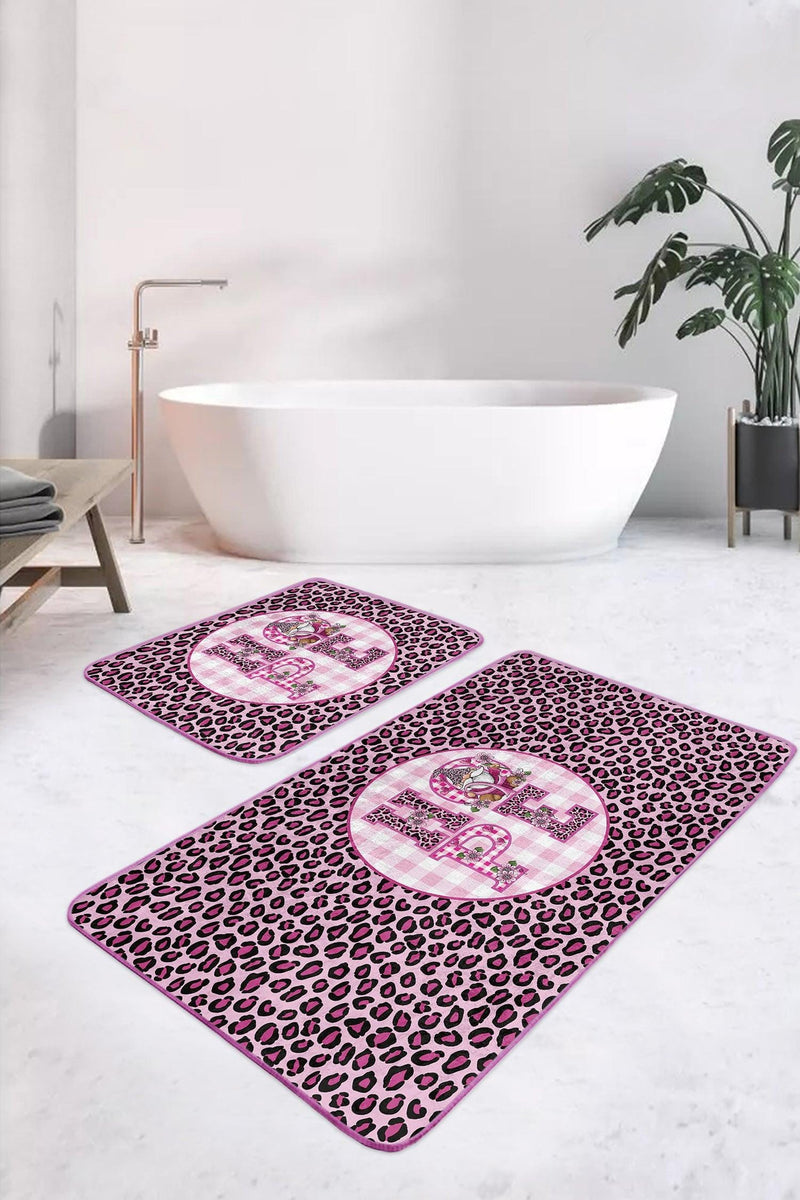 Pembe Zebra Motifli Hope Temalı 2li Banyo Paspas ve Halısı Takımı Kaymaz Taban Yıkanabilir