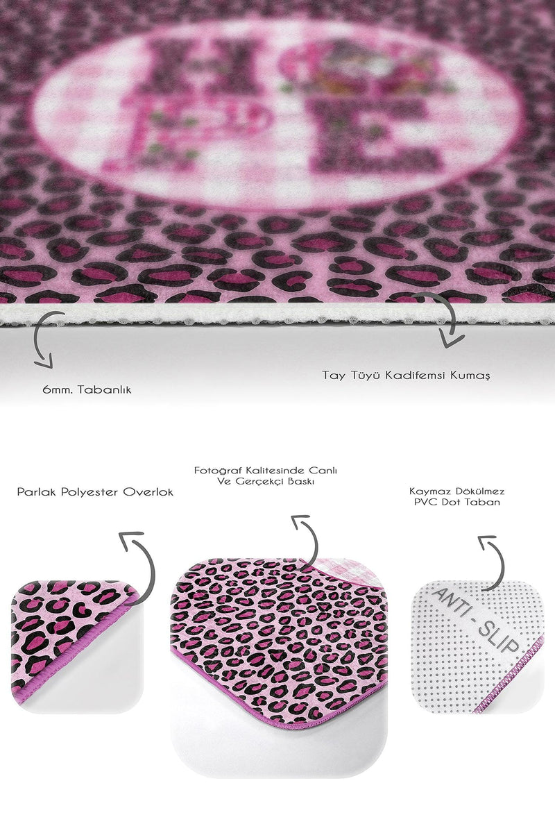 Pembe Zebra Motifli Hope Temalı 2li Banyo Paspas ve Halısı Takımı Kaymaz Taban Yıkanabilir