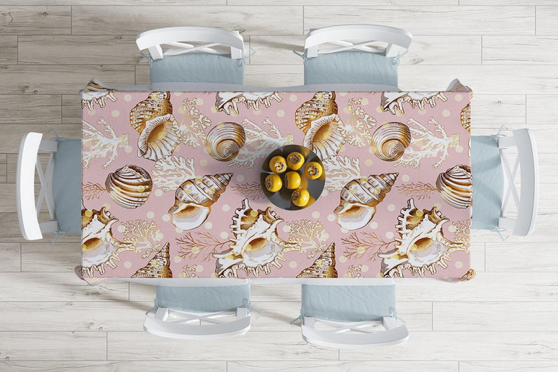 Pembe Zeminde Deniz Kabukları Modern Leke Tutmaz Masa Örtüsü Bonvagon