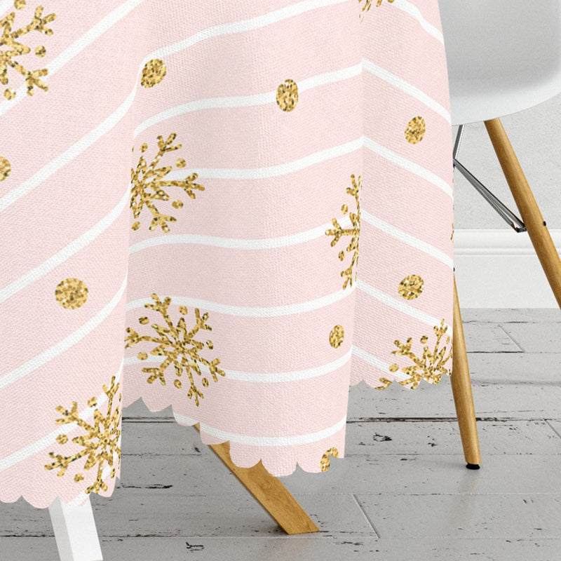 Pembe Zeminde Kartanesi Detaylı Özel Tasarım Leke Tutmaz Yuvarlak Masa Örtüsü Bonvagon