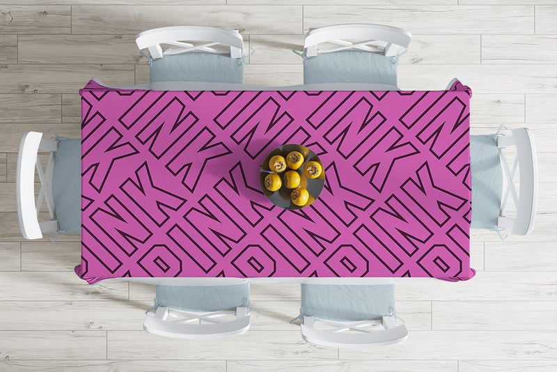 Pembe Zeminli Pink Yazılı Dekoratif Leke Tutmaz Masa Örtüsü Bonvagon