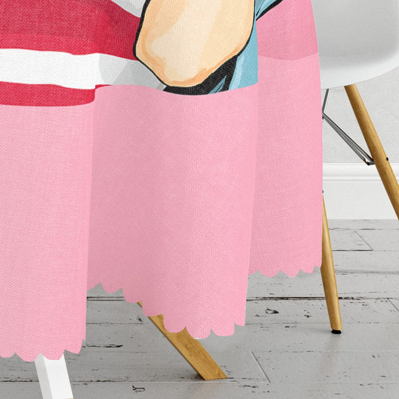Pembe Zeminli Popart Desenli Dekoratif Leke Tutmaz Yuvarlak Masa Örtüsü