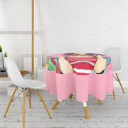 Pembe Zeminli Popart Desenli Dekoratif Leke Tutmaz Yuvarlak Masa Örtüsü Bonvagon