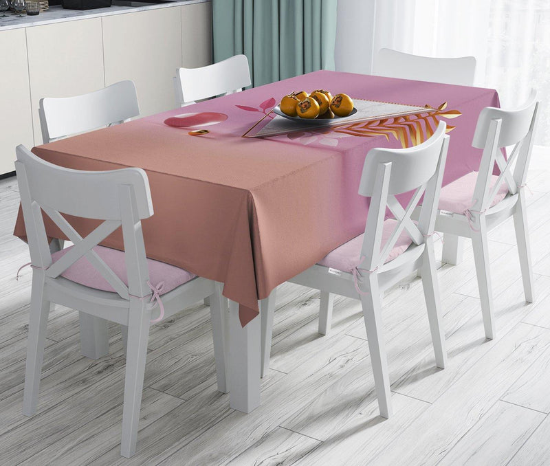Pembe Zeminli Üçgen Mermer Motifli Modern Leke Tutmaz Masa Örtüsü