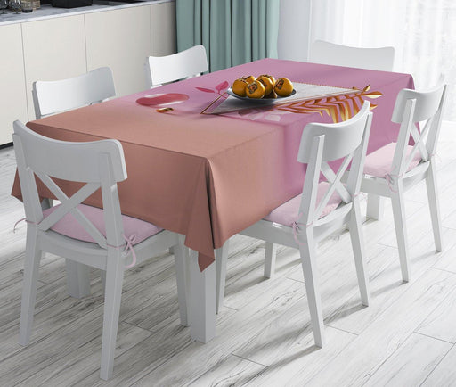 Pembe Zeminli Üçgen Mermer Motifli Modern Leke Tutmaz Masa Örtüsü
