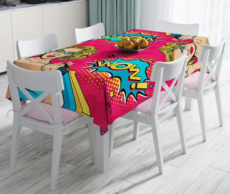 Pempe Pop Art Wow Tasarımlı Dekoratif Leke Tutmaz Masa Örtüsü Bonvagon