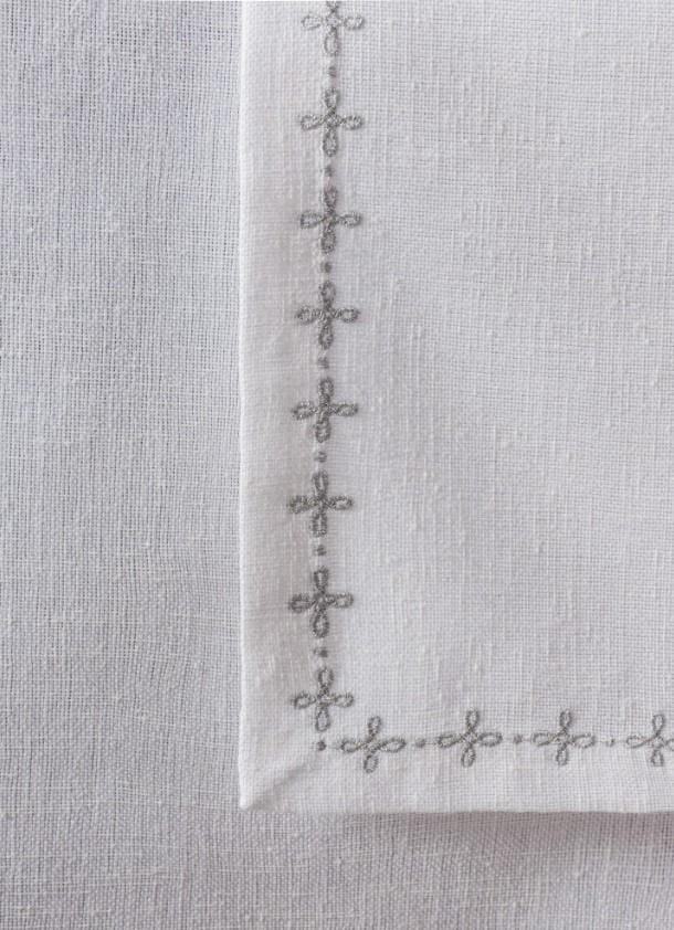 Pera Beyaz 8 Parça Keten Masa örtüsü Bonvagon