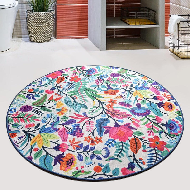 Pictura Renkli Dijital Baskılı Yuvarlak Halı, Kaymaz Taban, Yıkanabilir Bonvagon