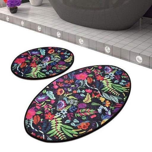 Pictura Siyah Oval 2li Set Dijital Baskılı Banyo Halısı, Kaymaz Taban, Yıkanabilir Bonvagon