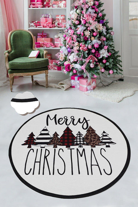 Pine Tree Merry Christmas Dijital Baskılı Halı, Kaymaz Taban, Yıkanabilir Bonvagon