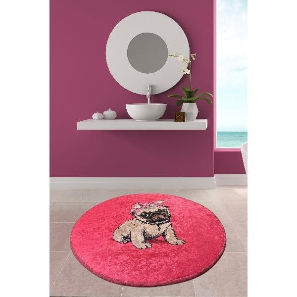 Pink Pug Dijital Baskılı 100cm Banyo Halısı, Kaymaz Taban, Yıkanabilir Bonvagon