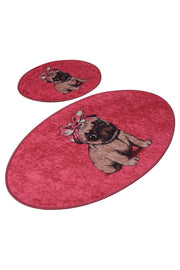 Pink Pug Dijital Baskılı 2li Set Banyo Halısı, Kaymaz Taban, Yıkanabilir Bonvagon