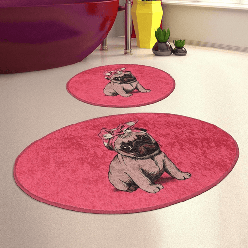 Pink Pug Dijital Baskılı 2li Set Banyo Paspas ve Halısı, Kaymaz Taban, Yıkanabilir Bonvagon