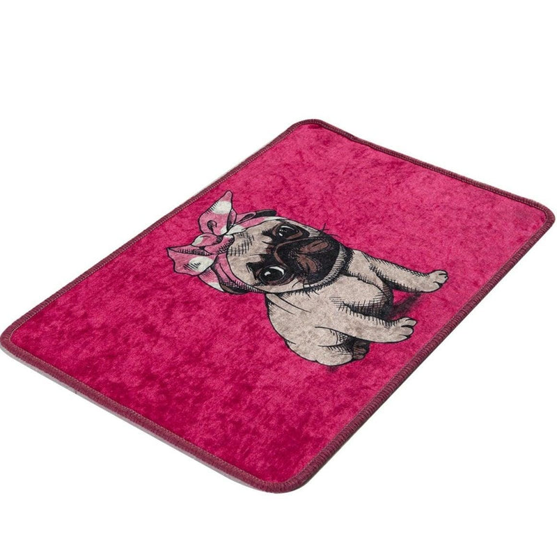 Pink Pug Dijital Baskılı 40x60cm Banyo Halısı, Kaymaz Taban, Yıkanabilir Bonvagon
