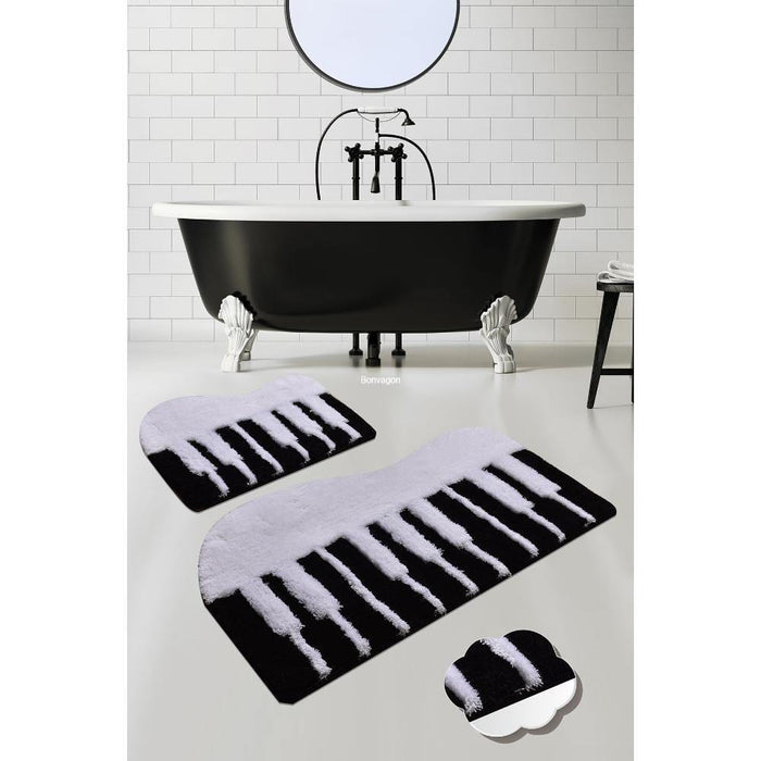 Piyano Beyaz 2li Set Banyo Halısı, Kaymaz Taban, Yıkanabilir Bonvagon