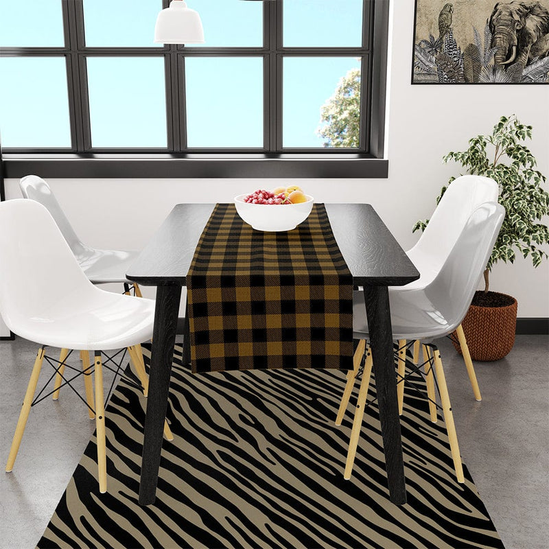 Plaid Black & Camel İnce Keten Runner 140x45cm