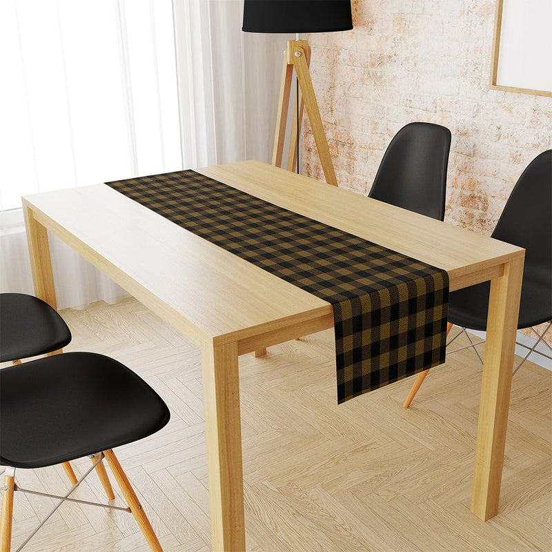 Plaid Black & Camel İnce Keten Runner 140x45cm
