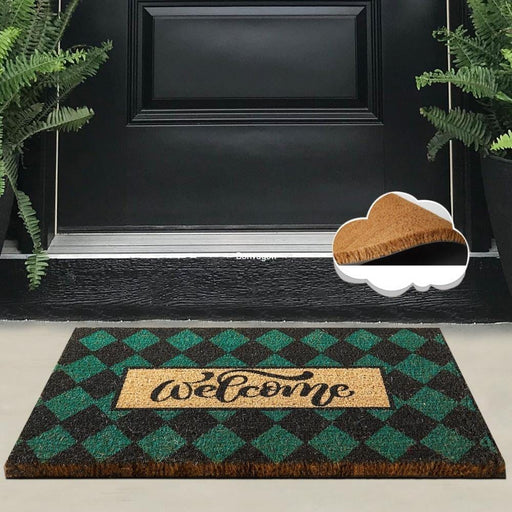 Plaid Green Doğal Koko Hindistan Cevizi Kapı Önü Paspas 60x40cm