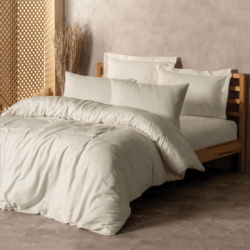 Plaid Çift Kişilik Nevresim Takımı Krem Ranforce 57 Tel %100 Pamuk Bonvagon