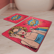 Pop Art Dijital Baskılı 2li Set Banyo Paspas ve Halısı, Kaymaz Taban, Yıkanabilir Bonvagon