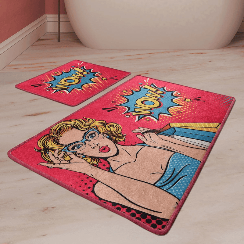 Pop Art Dijital Baskılı 2li Set Banyo Paspas ve Halısı, Kaymaz Taban, Yıkanabilir Bonvagon