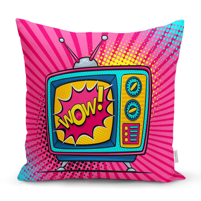 Pop Art Wow TV Desenli Dekoratif Yastık Kırlent Kılıfı 43x43cm Bonvagon