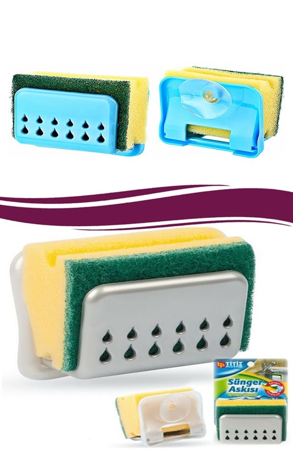 Pratik Mutfak Lavabo Vantuzlu Bulaşık Süngeri Askısı Aparatı Bonvagon