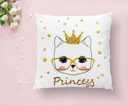 Princess Kedi Motifli Modern Dijital Baskılı Yastık Kılıfı 43x43cm