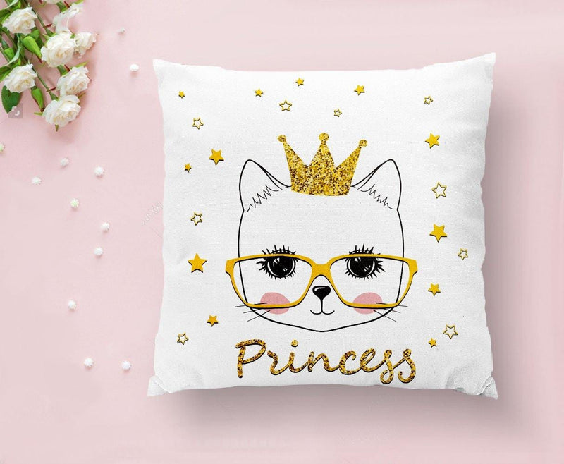 Princess Kedi Motifli Modern Dijital Baskılı Yastık Kılıfı 43x43cm