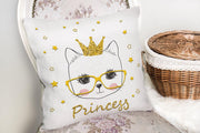 Princess Kedi Motifli Modern Dijital Baskılı Yastık Kılıfı 43x43cm