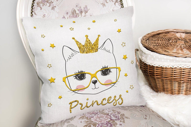 Princess Kedi Motifli Modern Dijital Baskılı Yastık Kılıfı 43x43cm
