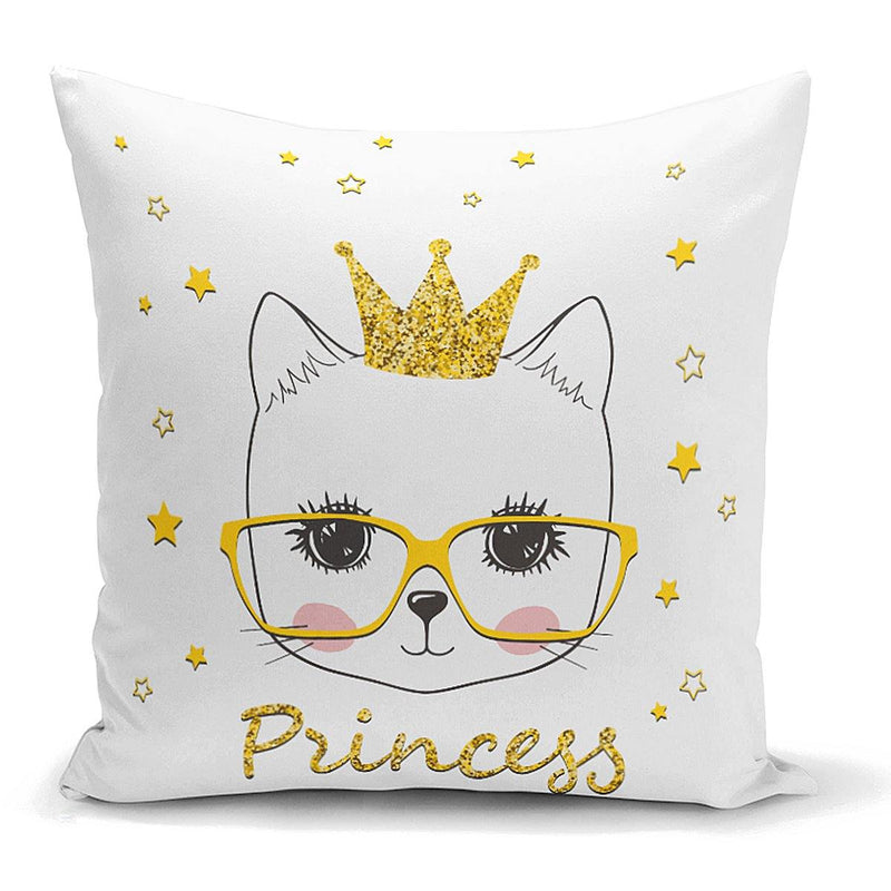 Princess Kedi Motifli Modern Dijital Baskılı Yastık Kılıfı 43x43cm