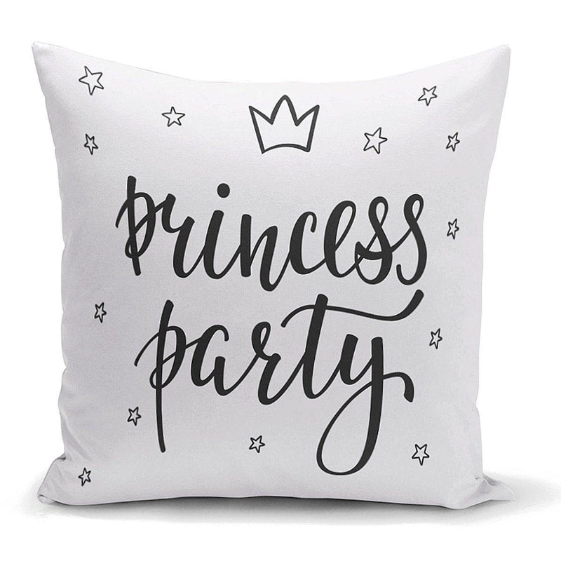 Princess Party Yazı Desenli Dijital Baskılı Dekoratif Yastık Kılıfı 43x43cm