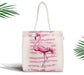 Pudra Çizgi Desenli Flamingo Baskılı Fermuarlı Modern Kumaş Çanta Bonvagon