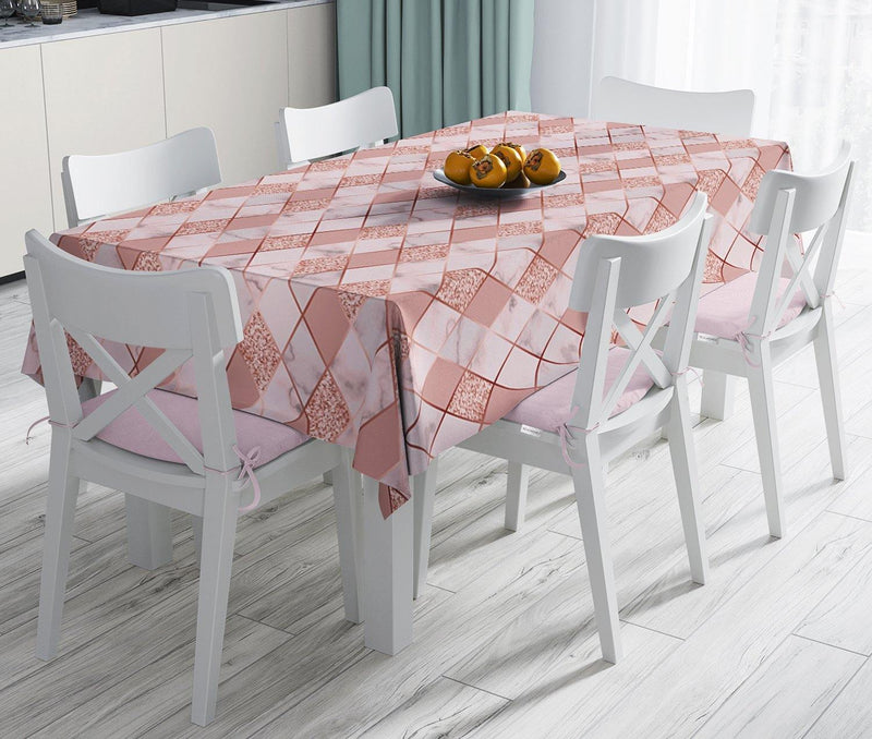 Pudra Renkli Üçgen Zeminli Modern Leke Tutmaz Masa Örtüsü Bonvagon