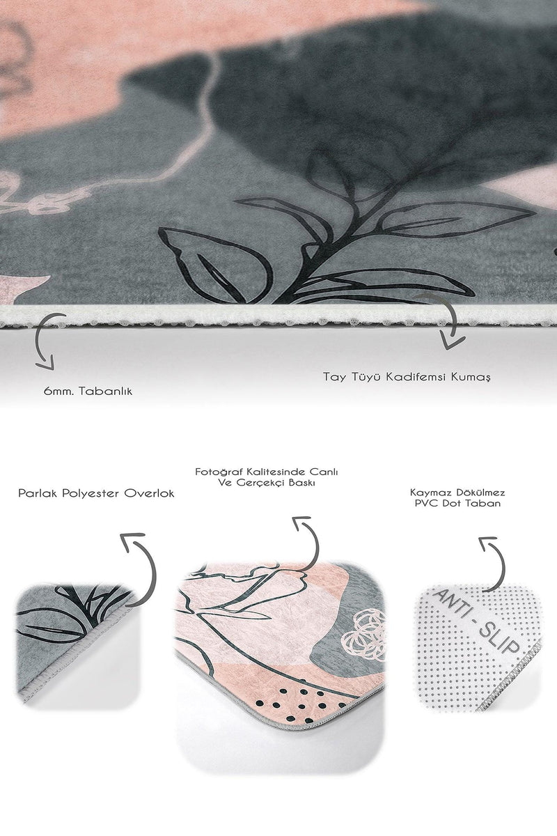 Pudra Zemin Bohem Motifli 2li Banyo Halısı Takımı Kaymaz Taban Yıkanabilir Bonvagon