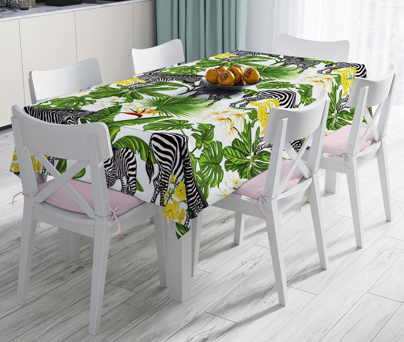 Pudra Zeminli Egzotik Zebra Tasarımlı Modern Leke Tutmaz Masa Örtüsü Bonvagon