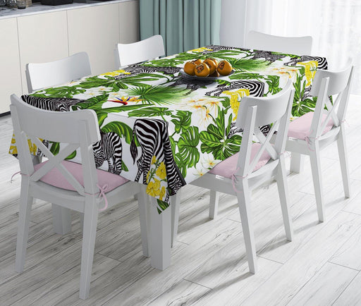 Pudra Zeminli Egzotik Zebra Tasarımlı Modern Leke Tutmaz Masa Örtüsü Bonvagon