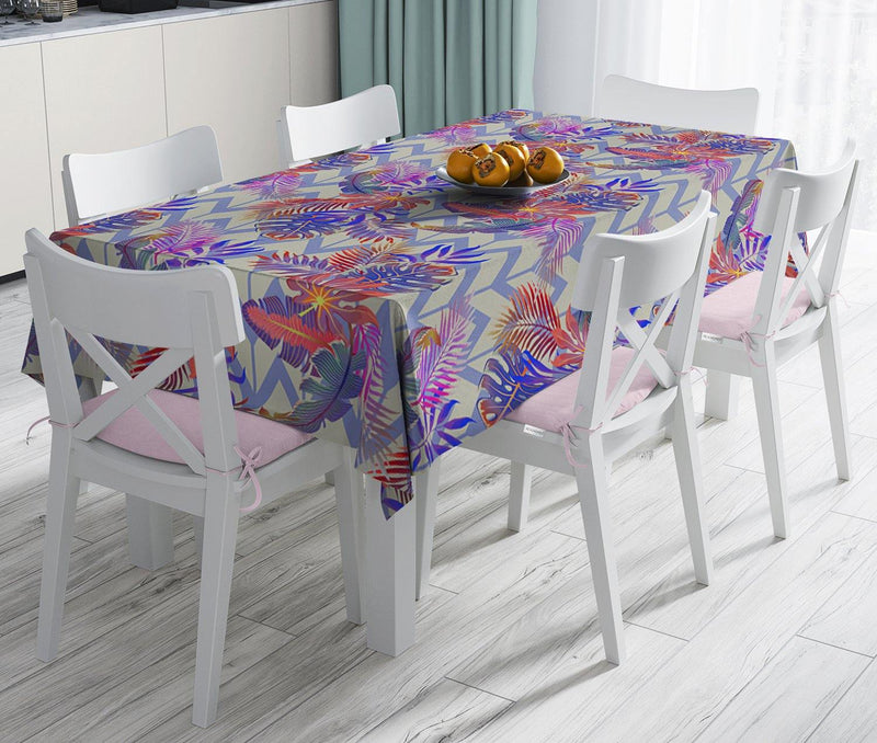 Pudra Zeminli Geometrik Palmiye Yaprakları Modern Leke Tutmaz Masa Örtüsü Bonvagon