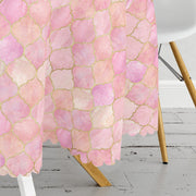 Pudra Zeminli Ogea Desenli Özel Tasarım Modern Leke Tutmaz Yuvarlak Masa Örtüsü Bonvagon