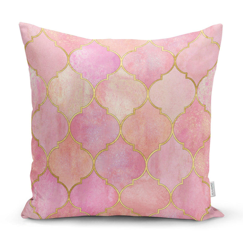 Pudra Zeminli Ogea Desenli Özel Tasarım Modern Yastık Kırlent Kılıfı 43x43cm Bonvagon