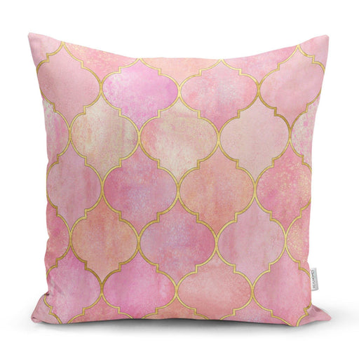Pudra Zeminli Ogea Desenli Özel Tasarım Modern Yastık Kırlent Kılıfı 43x43cm Bonvagon