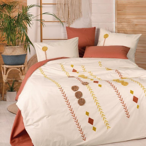 Punch Nakışlı Ranforce Çift Kişilik Nevresim Takımı Amaris Kiremit %100 Pamuk 4 Adet Yastık Kılıfı Bonvagon