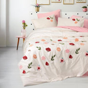 Punch Nakışlı Ranforce Çift Kişilik Nevresim Takımı Blossom Somon %100 Pamuk 4 Adet Yastık Kılıfı Bonvagon