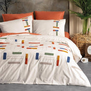 Punch Nakışlı Ranforce Çift Kişilik Nevresim Takımı Katy Tarçın %100 Pamuk 4 Adet Yastık Kılıfı Bonvagon