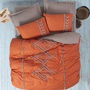 Punch Nakışlı Ranforce Çift Kişilik Nevresim Takımı Lia Kiremit Bej %100 Pamuk 4 Adet Yastık Kılıfı Bonvagon