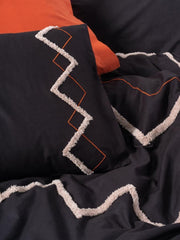 Puff Nakışlı Ranforce Çift Kişilik Nevresim Takımı Mirely Siyah Kiremit Bonvagon