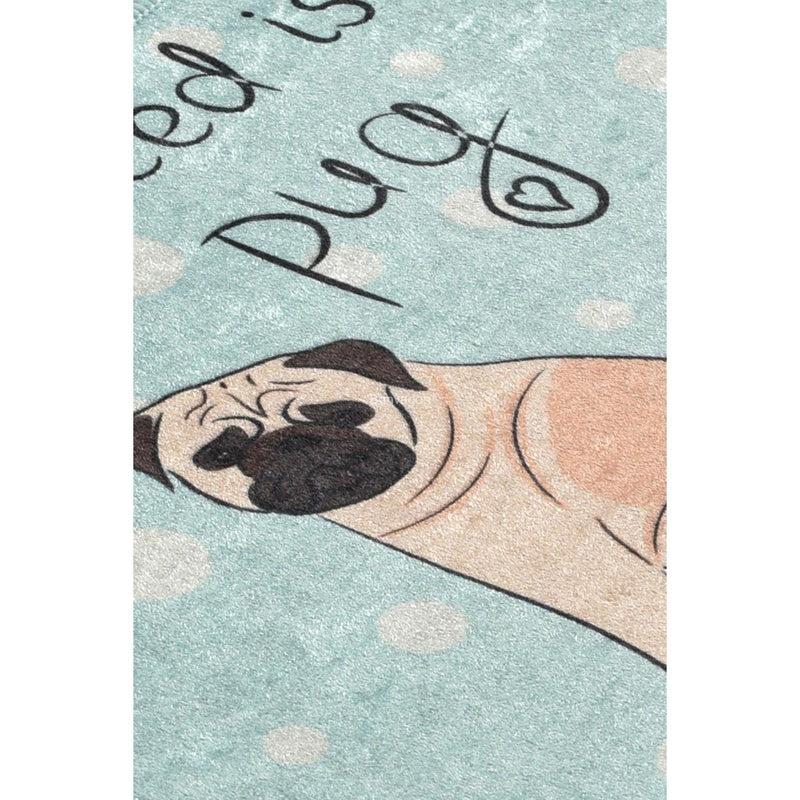 Pug Dijital Baskılı Köpek Paspası, Kaymaz Taban, Yıkanabilir Bonvagon