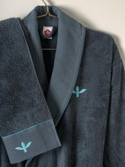 Punch Nakışlı Aile Bornoz Seti Gaja Bej Petrol Bonvagon